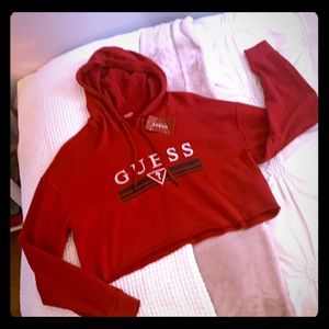 Red Guess crop top hoodie